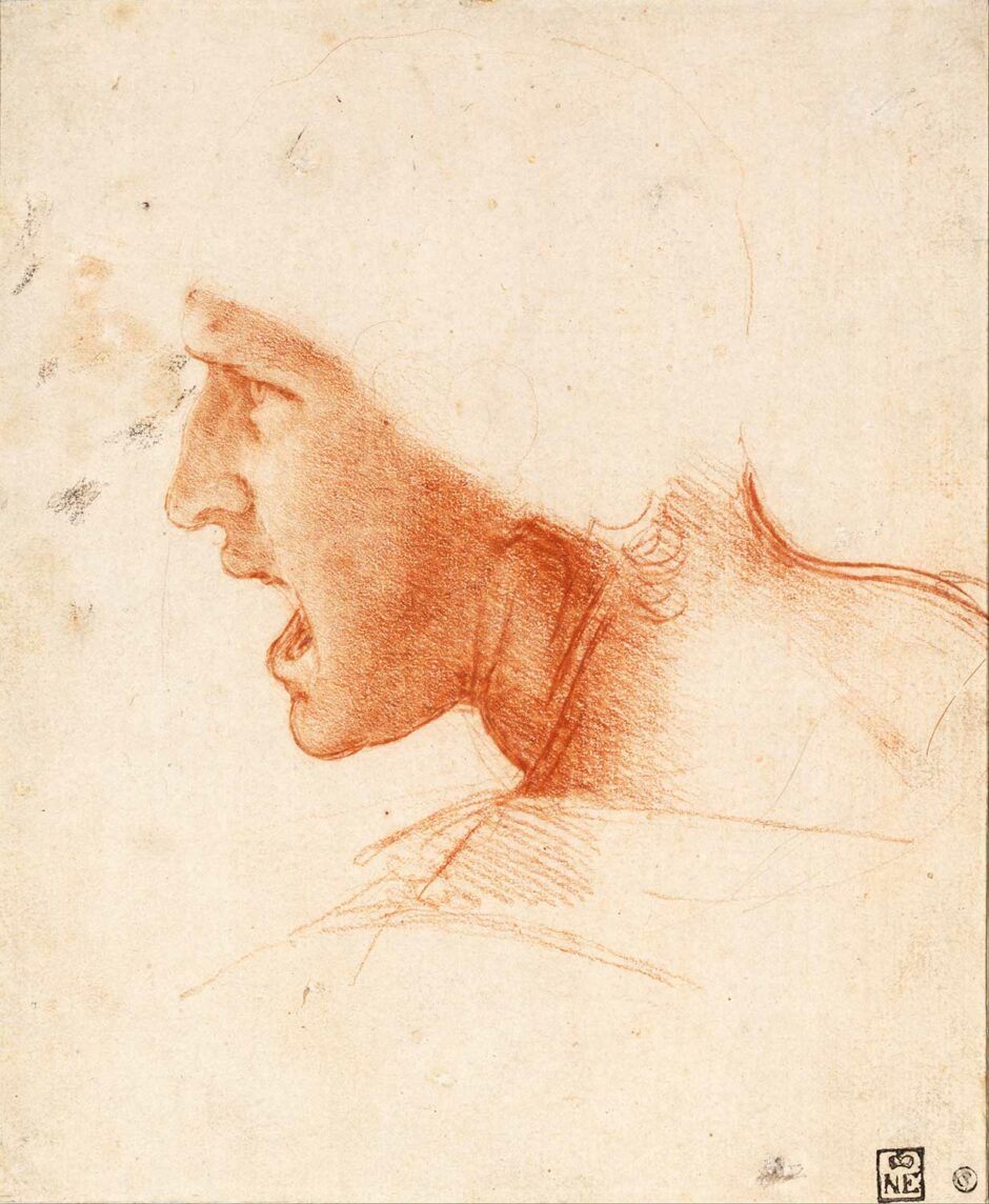 Leonardo da Vinci - Disegno studio di guerriero per la battaglia di Anghiari